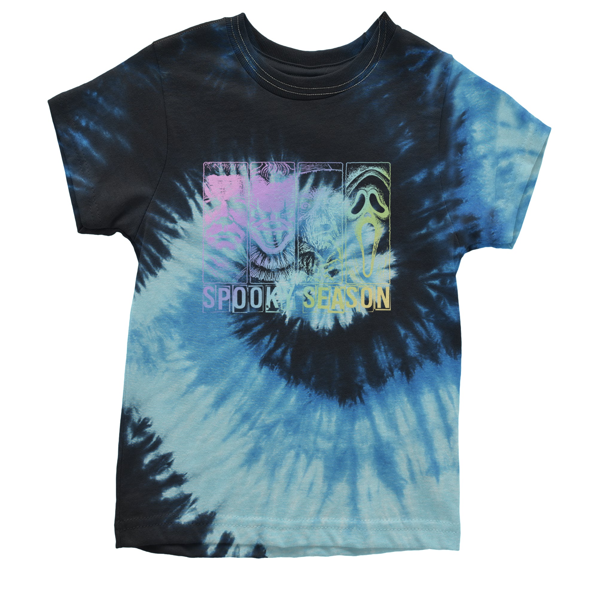 Spooky Season Horror Icons Halloween Youth T-shirt Tie-Dye Blue Ocean