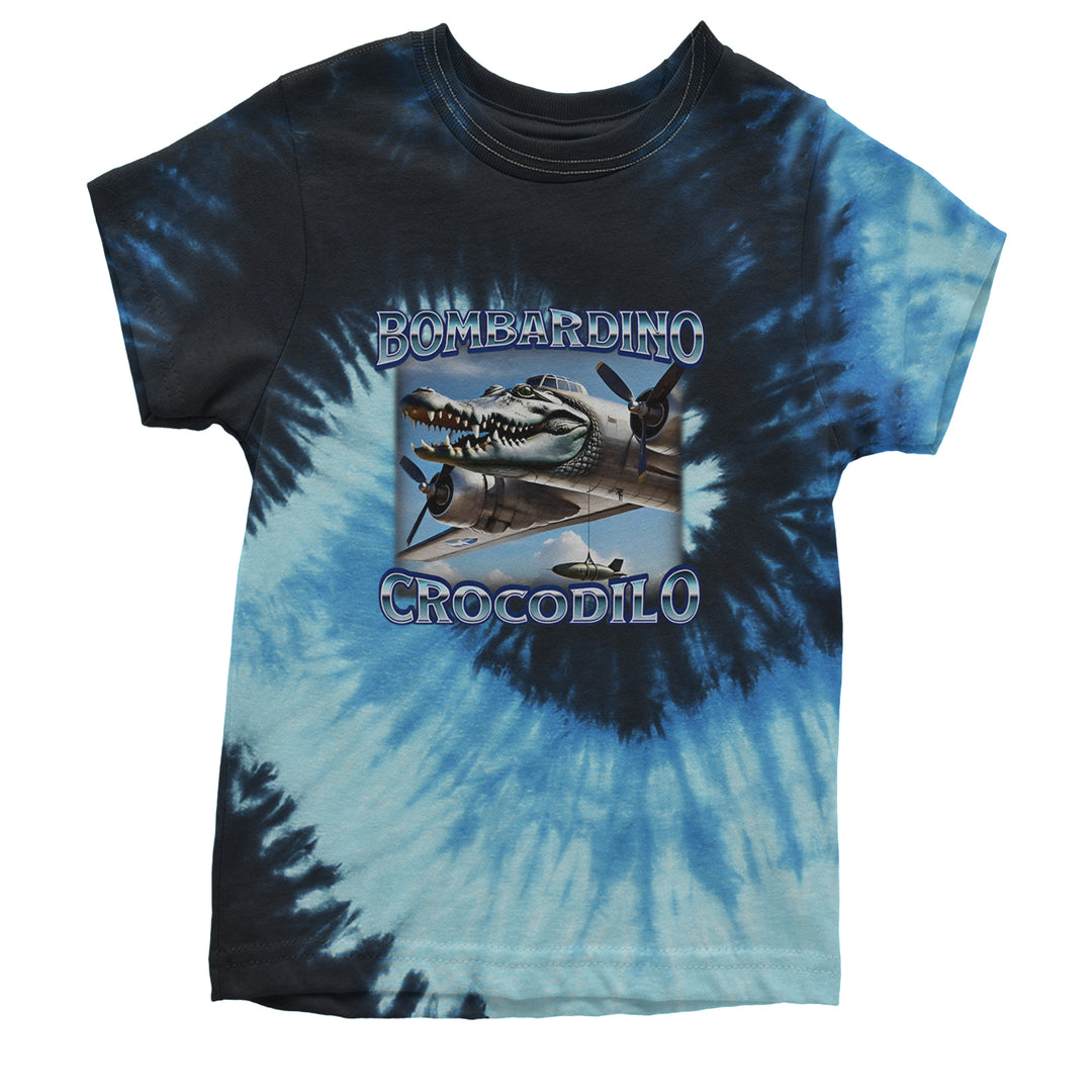 Bombardino Crocodilo Brainrot Youth T-shirt Tie-Dye Blue Ocean