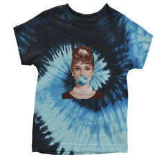 Audrey Hepburn Chewing Bubble Gum American Icon Youth T-shirt Tie-Dye Blue Ocean