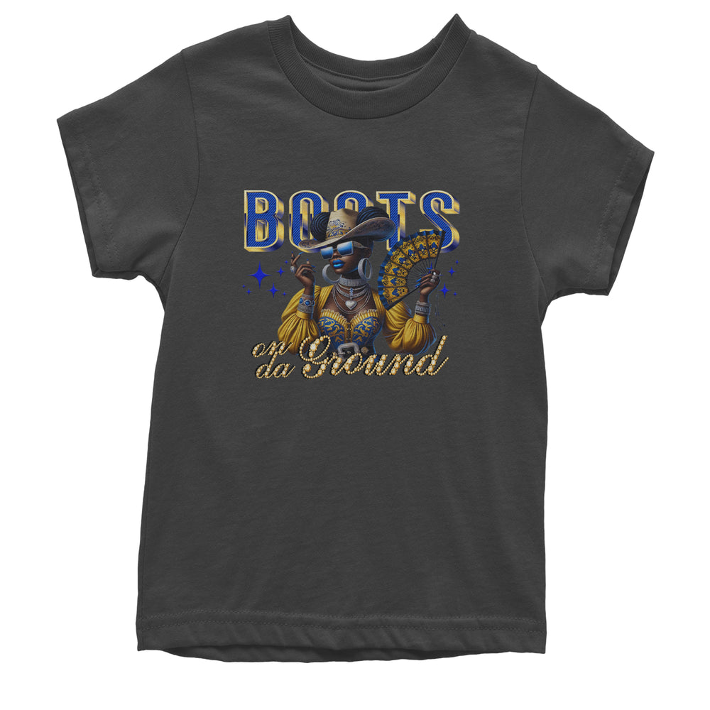 Boots On Da Ground Folding Fan graphic on Kids' Heavyweight Cotton T-Shirt in Charcoal Grey