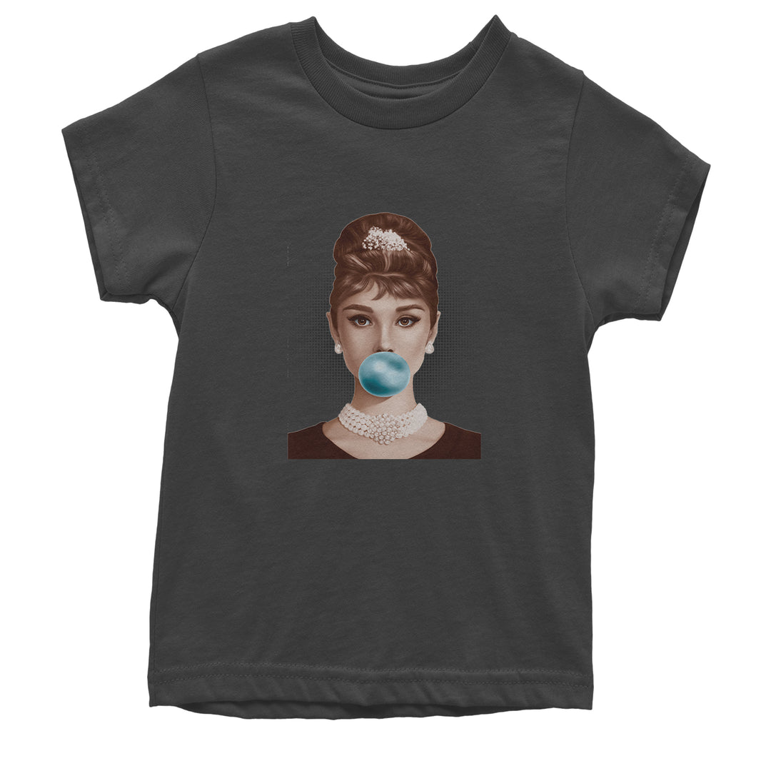 Audrey Hepburn Chewing Bubble Gum American Icon Youth T-shirt Charcoal Grey