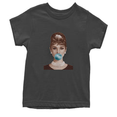 Audrey Hepburn Chewing Bubble Gum American Icon Youth T-shirt Charcoal Grey
