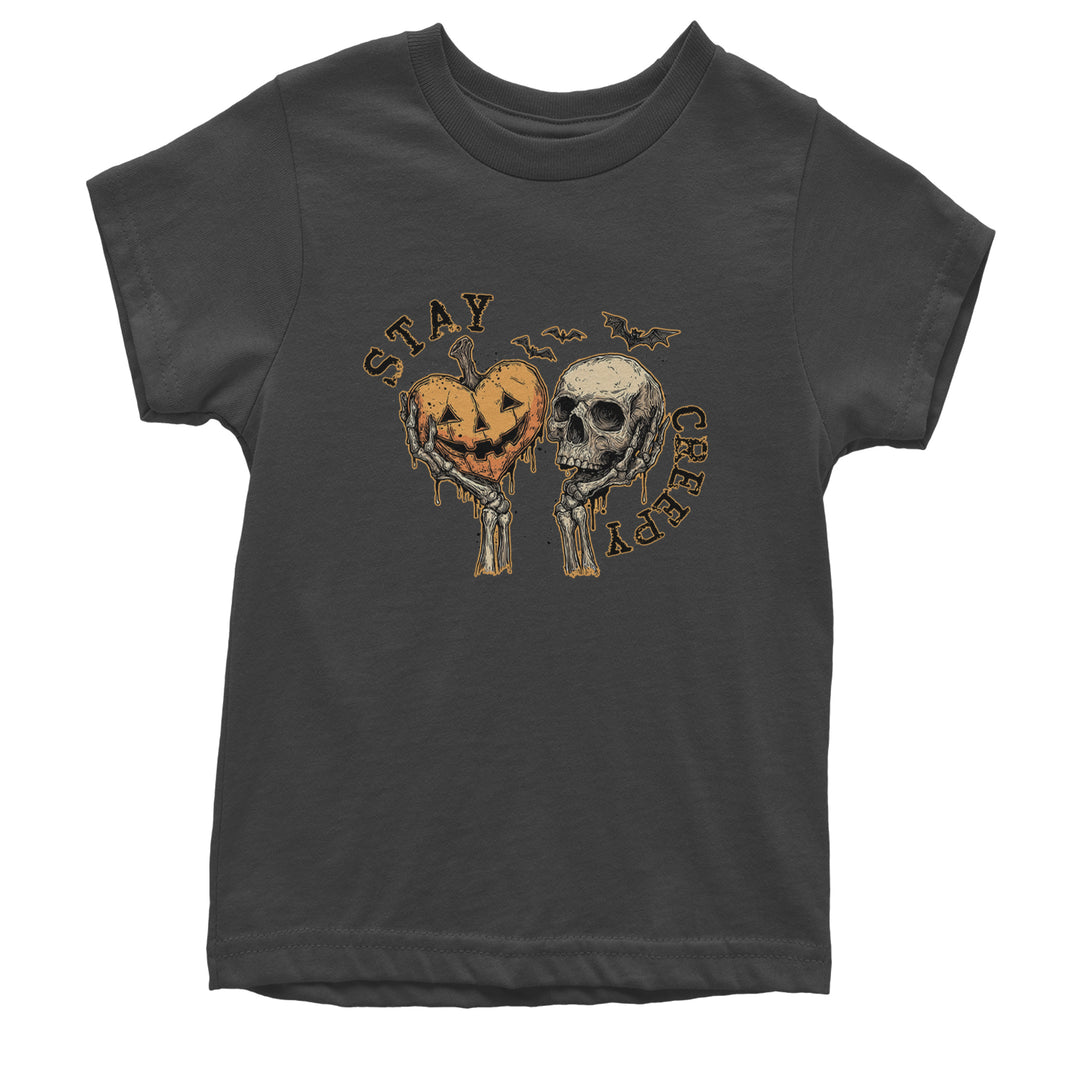 Stay Creepy Skull and Pumpkin Halloween Youth T-shirt Charcoal Grey