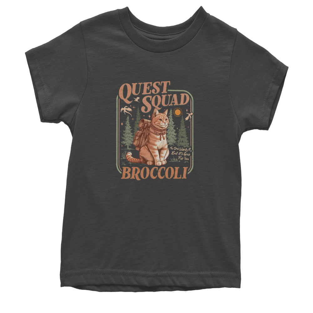 Quest Squad Broccoli Cat Fantasy Reader  Youth T-shirt Charcoal Grey