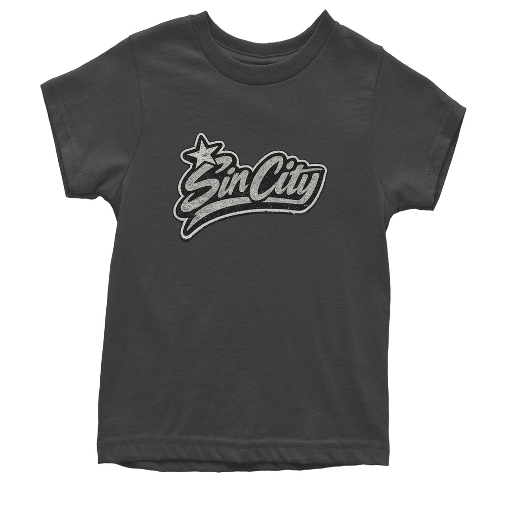 Sin City Vegas Retro Vintage Youth T-shirt Charcoal Grey