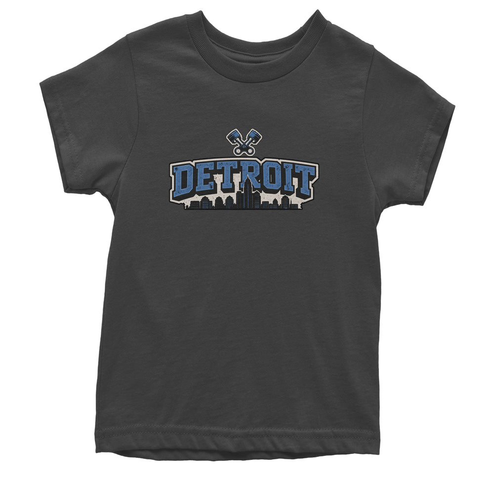 Detroit Motor City Retro Piston Youth T-shirt Charcoal Grey
