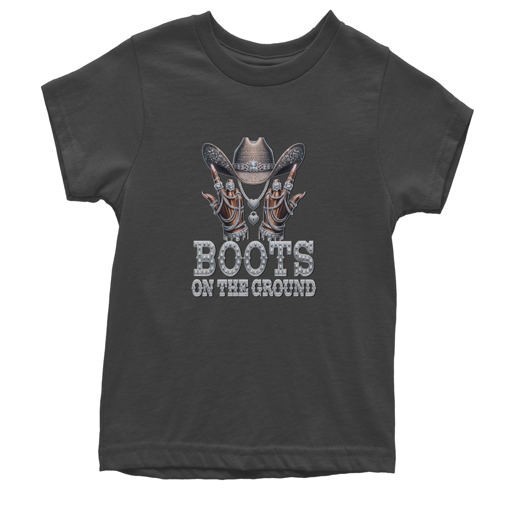 Boots On The Ground Bling Youth T-shirt Charcoal Grey