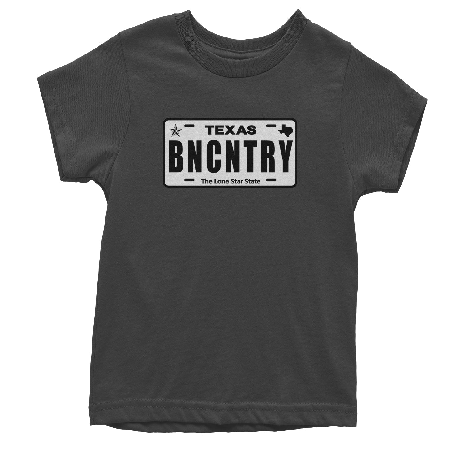 Texas License Plate BNCNTRY Youth T-shirt Charcoal Grey