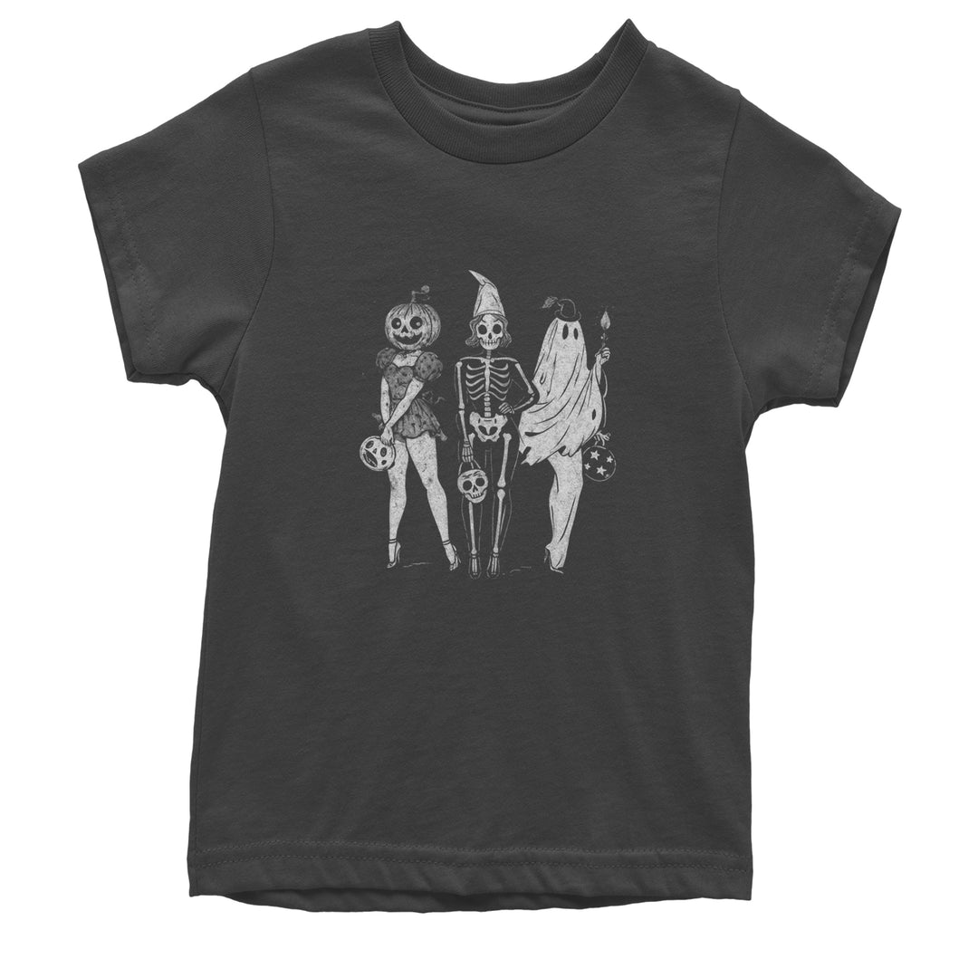 Vintage Spooky Squad Pinup Halloween Design Youth T-shirt Charcoal Grey