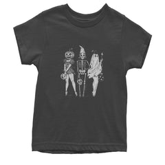 Vintage Spooky Squad Pinup Halloween Design Youth T-shirt Charcoal Grey
