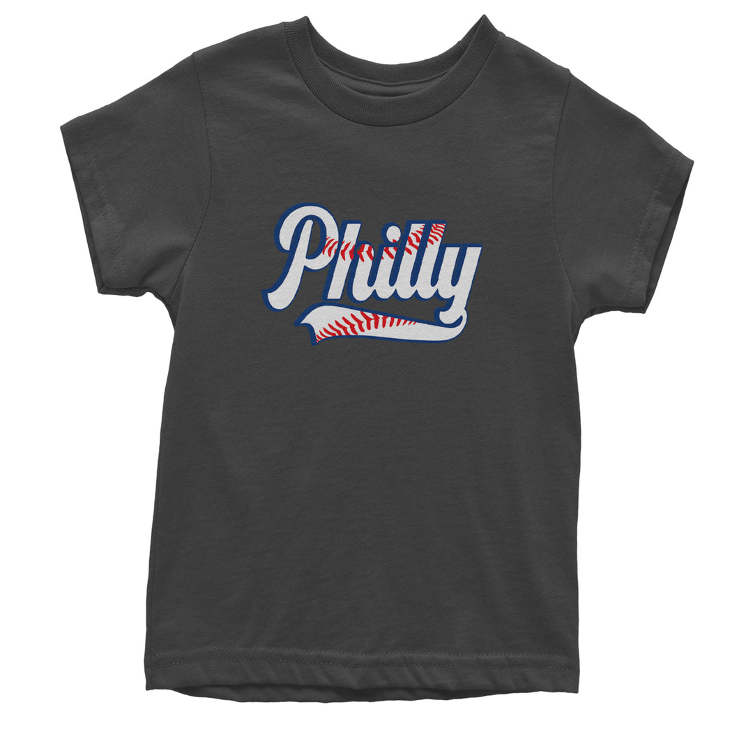 Philly Baseball Stitching graphic on Kids' Heavyweight Cotton T-Shirt in Charcoal Grey