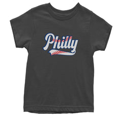 Philly Baseball Stitching graphic on Kids' Heavyweight Cotton T-Shirt in Charcoal Grey