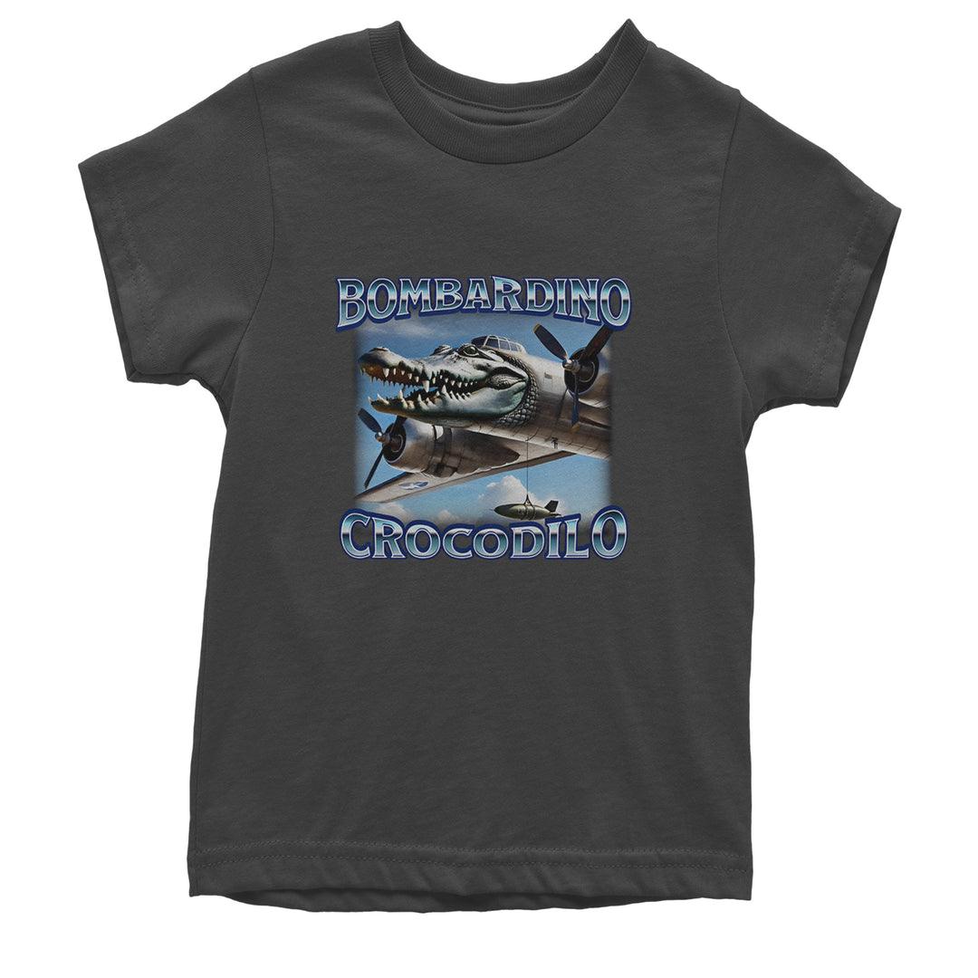 Bombardino Crocodilo Brainrot Youth T-shirt Charcoal Grey