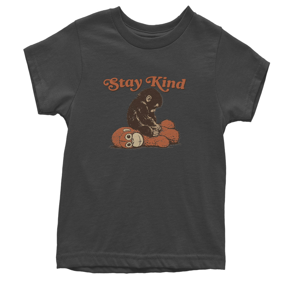 Punch Stay Kind Macaque graphic on Kids' Heavyweight Cotton T-Shirt in Charcoal Grey