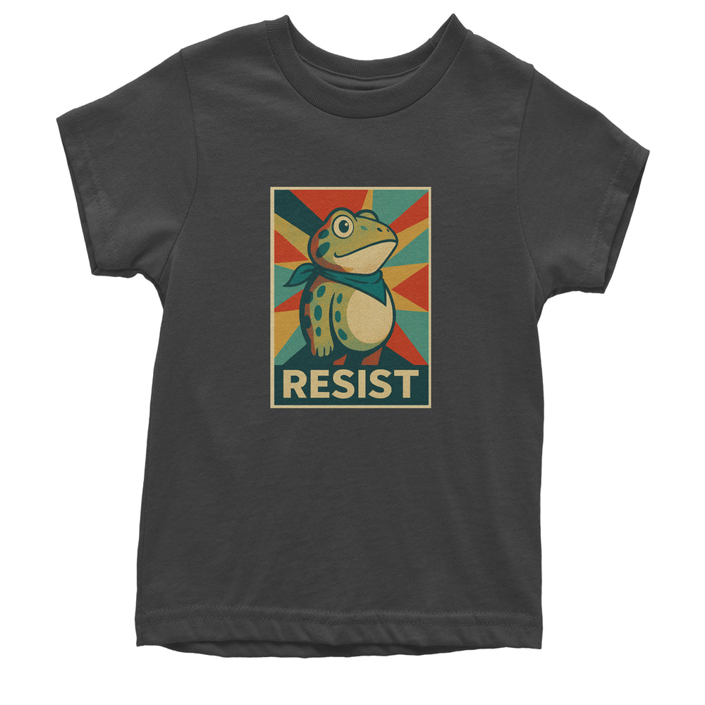 Resist Portland Protest Frog graphic on Kids' Heavyweight Cotton T-Shirt in Charcoal Grey