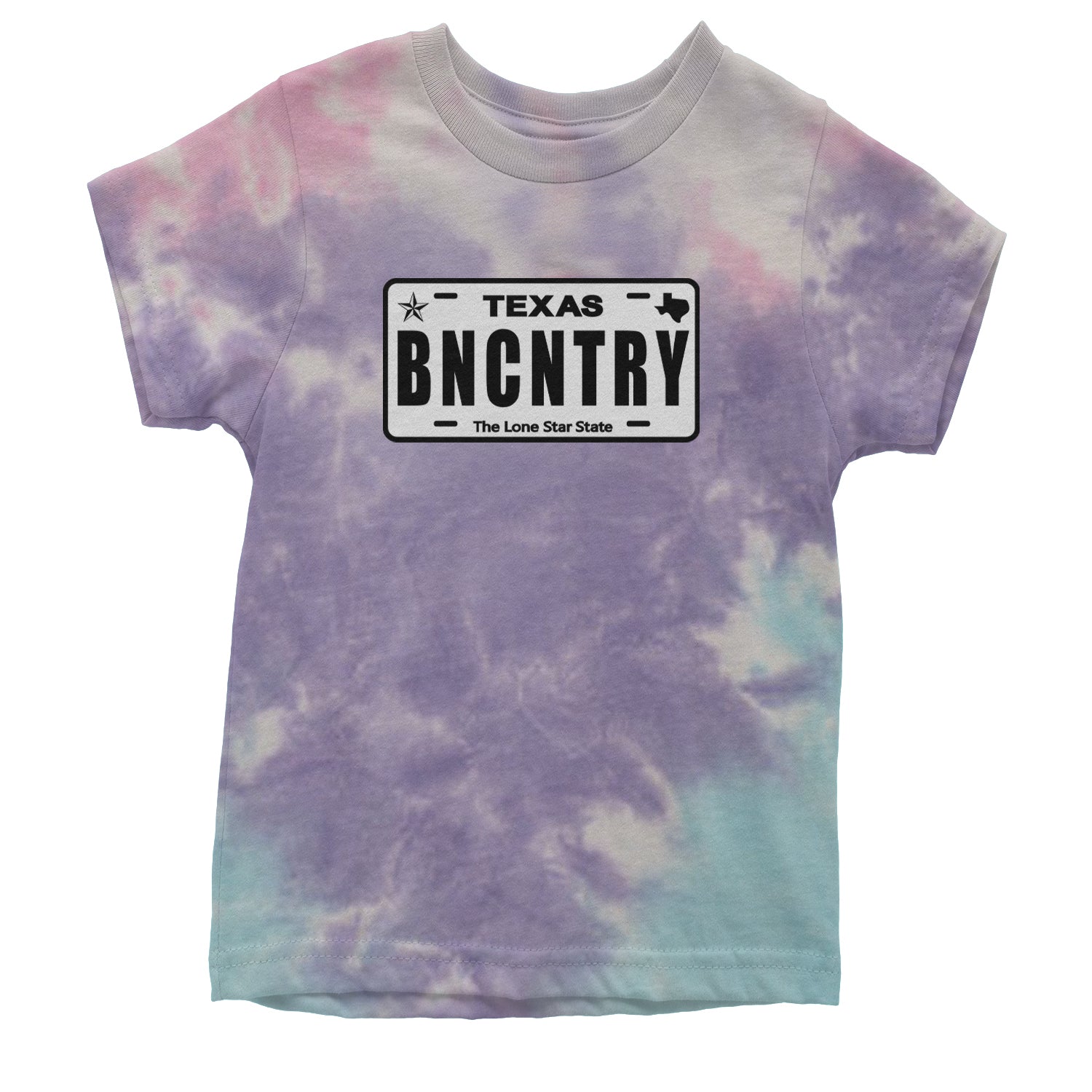 Texas License Plate BNCNTRY Youth T-shirt Tie-Dye Cotton Candy