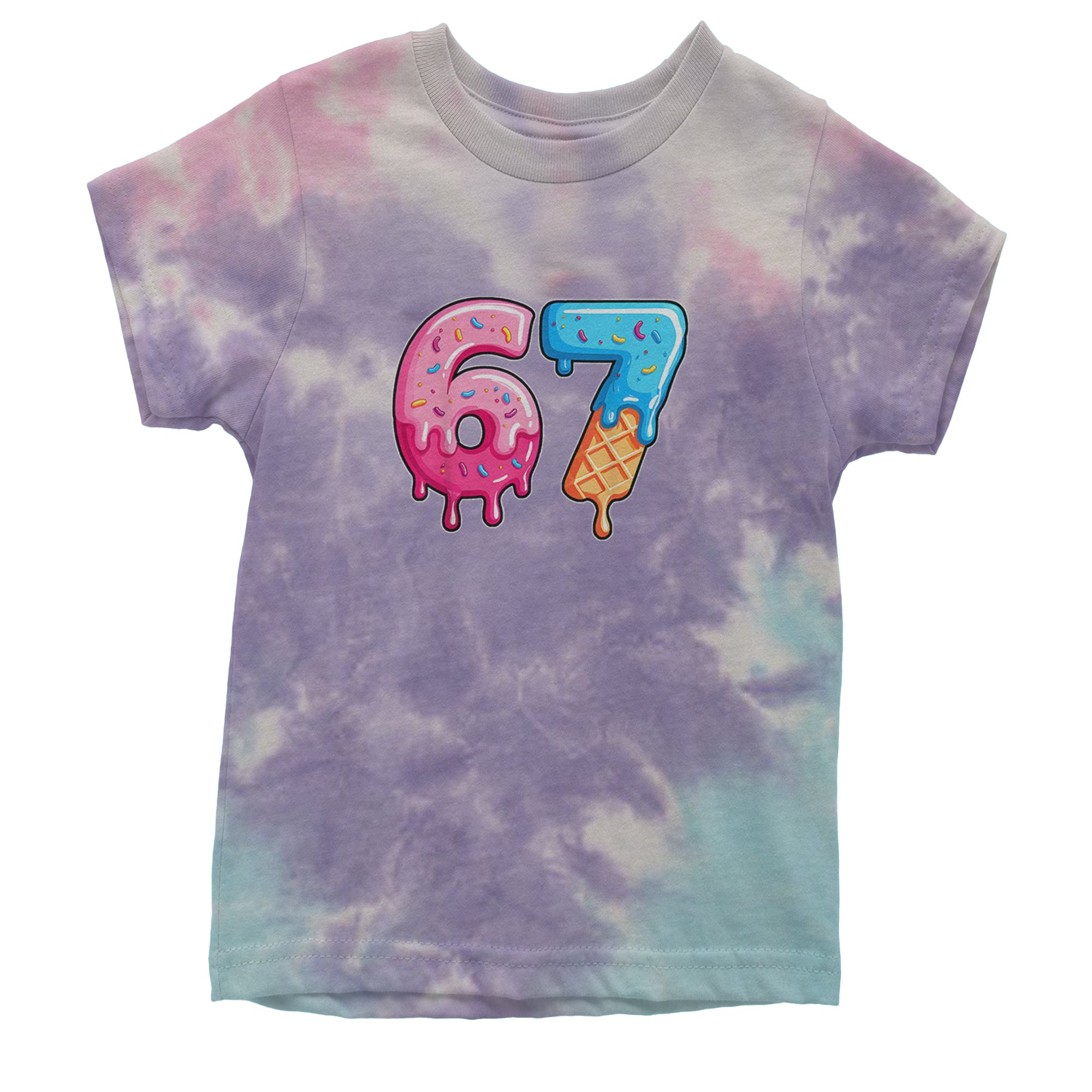 67 Dripping Ice Cream Donut Melt Youth T-shirt Tie-Dye Cotton Candy