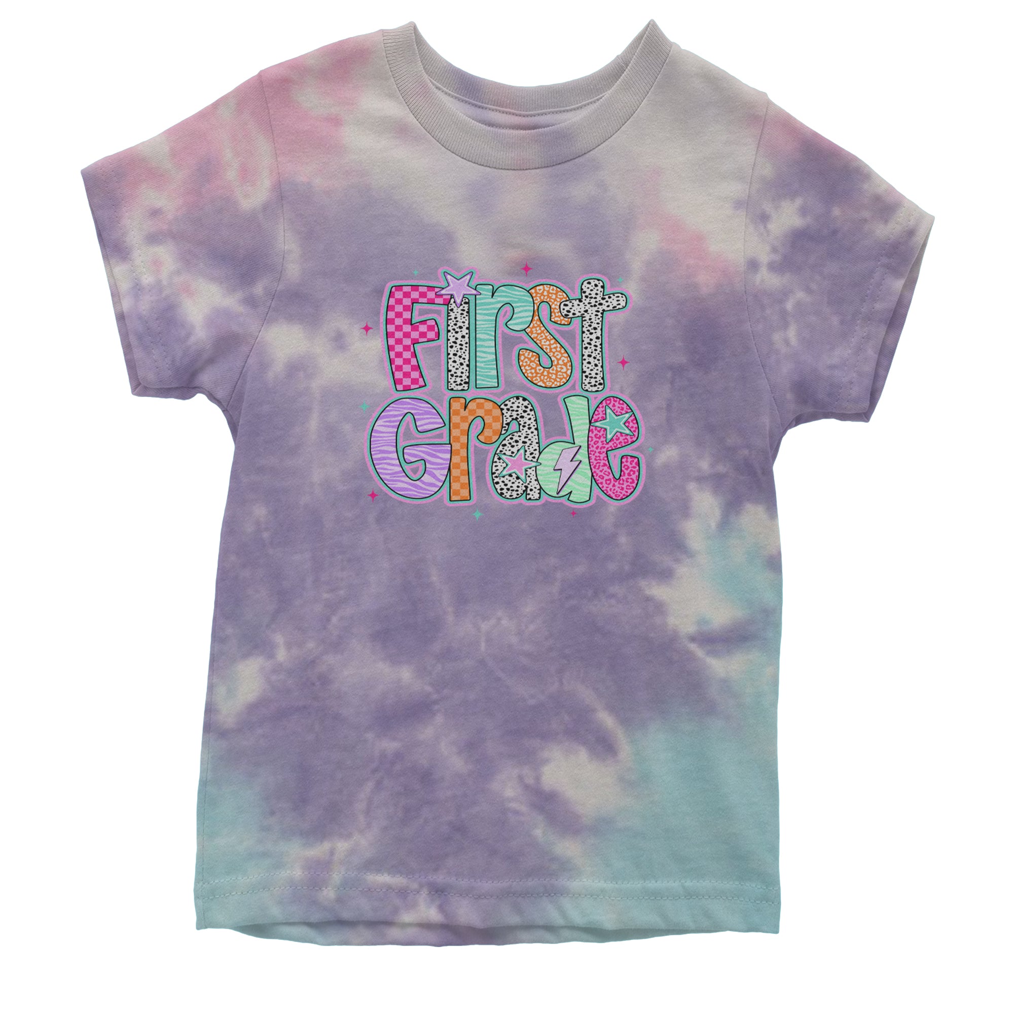 First Grade Vibes Colorful Back to School Youth T-shirt Tie-Dye Cotton Candy