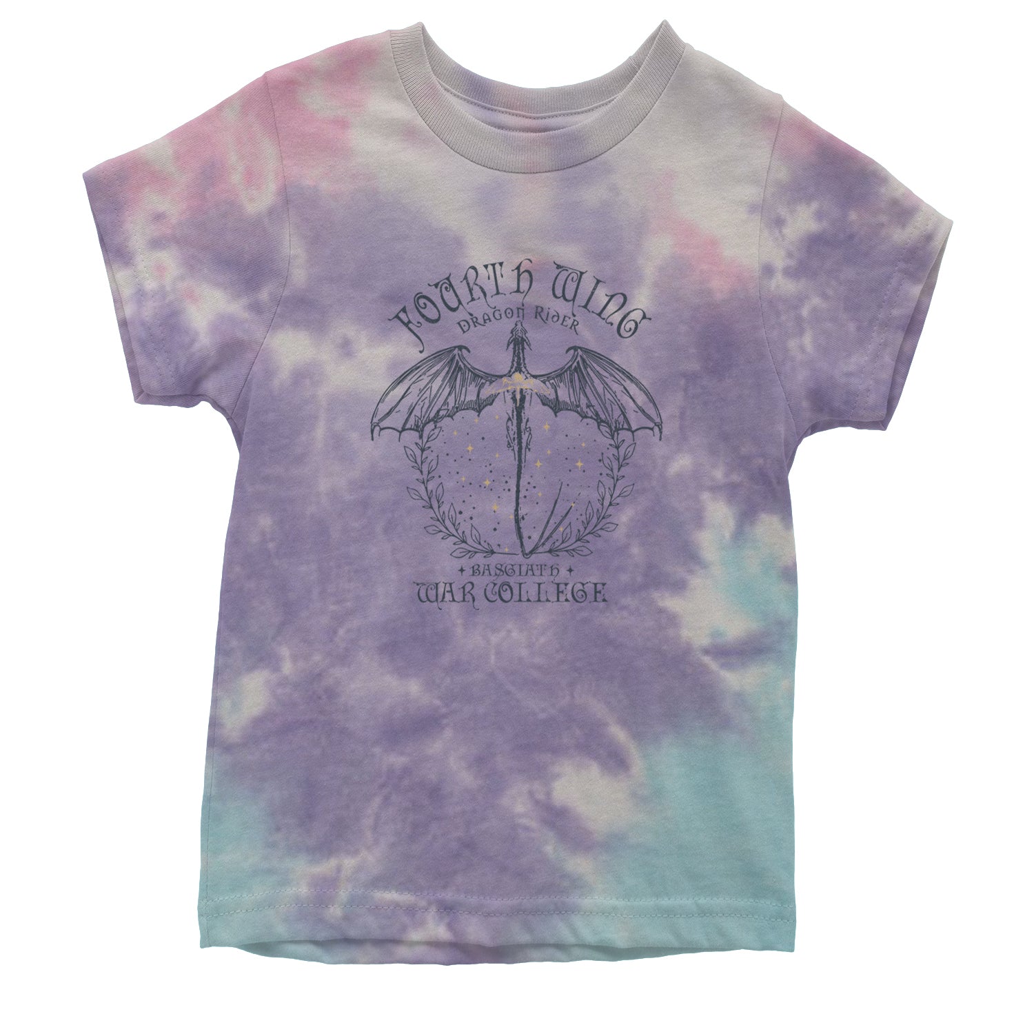 Fourth Wing Dragon Rider Vintage Basgiath War College Youth T-shirt Tie-Dye Cotton Candy