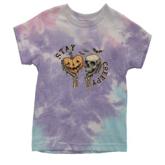 Stay Creepy Skull and Pumpkin Halloween Youth T-shirt Tie-Dye Cotton Candy
