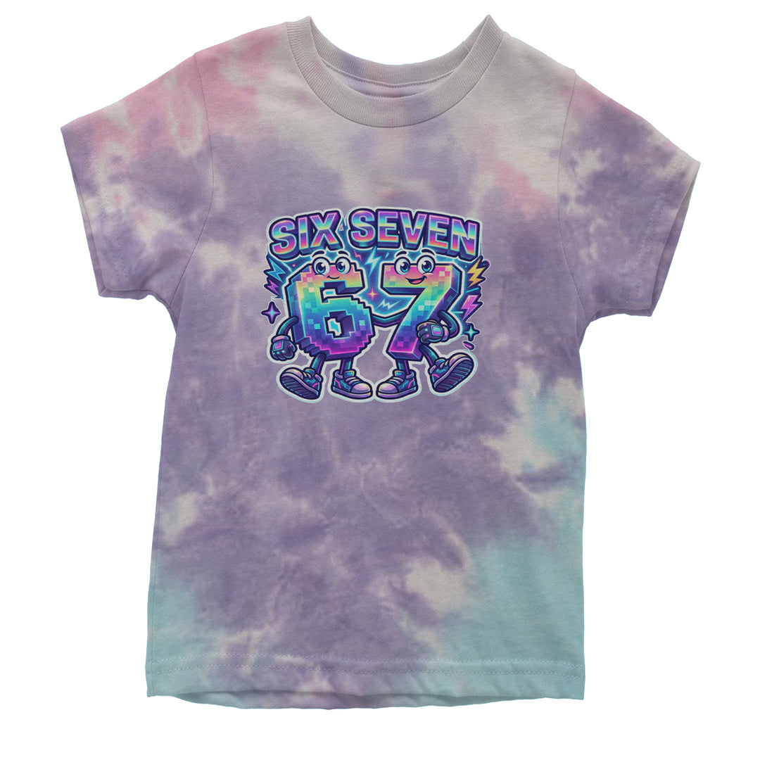 Six Seven 67 Retro Pixel Buddies Youth T-shirt Tie-Dye Cotton Candy