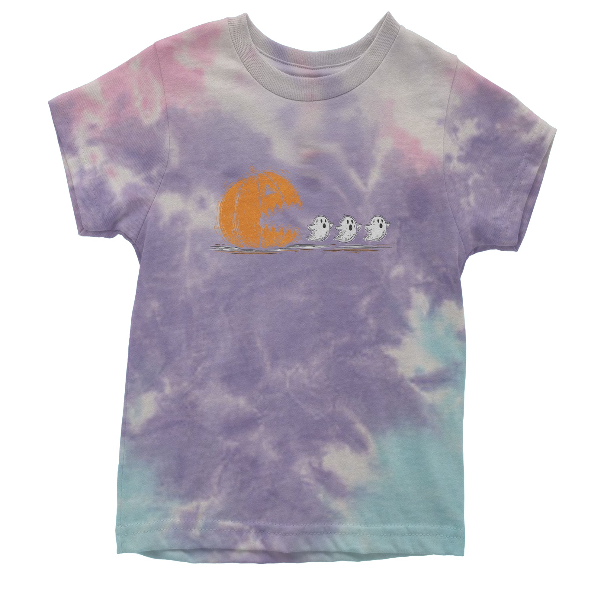 Pumpkin Pacman Chasing Ghosts Halloween Youth T-shirt Tie-Dye Cotton Candy