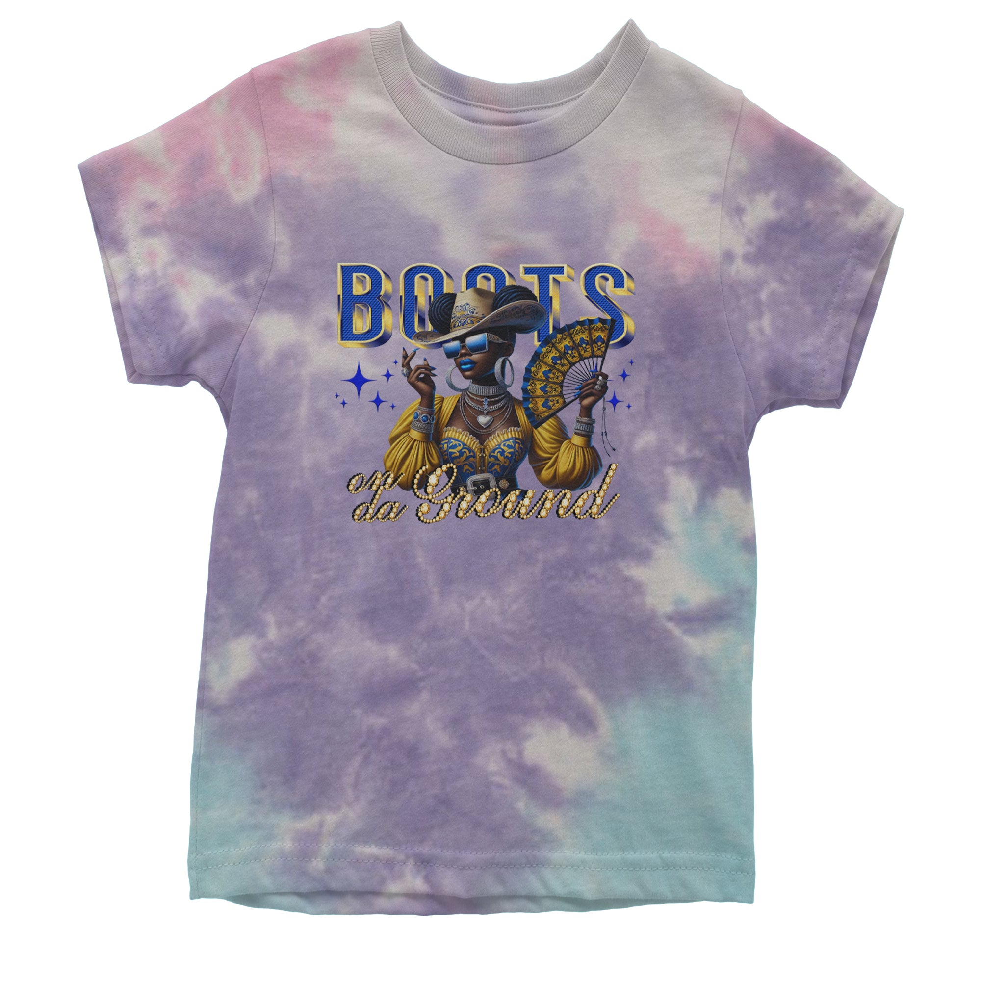 Boots On Da Ground Folding Fan Youth T-shirt Tie-Dye Cotton Candy