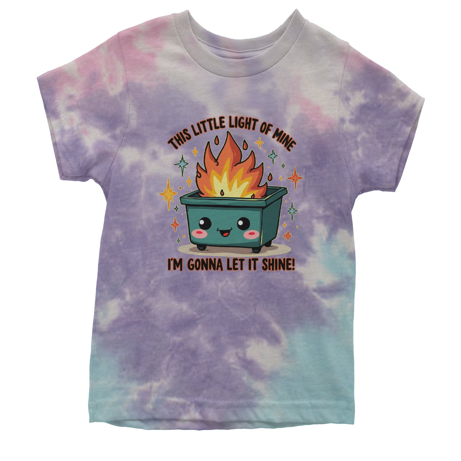 This Little Light of Mine Dumpster Fire Smile Face Youth T-shirt Tie-Dye Cotton Candy