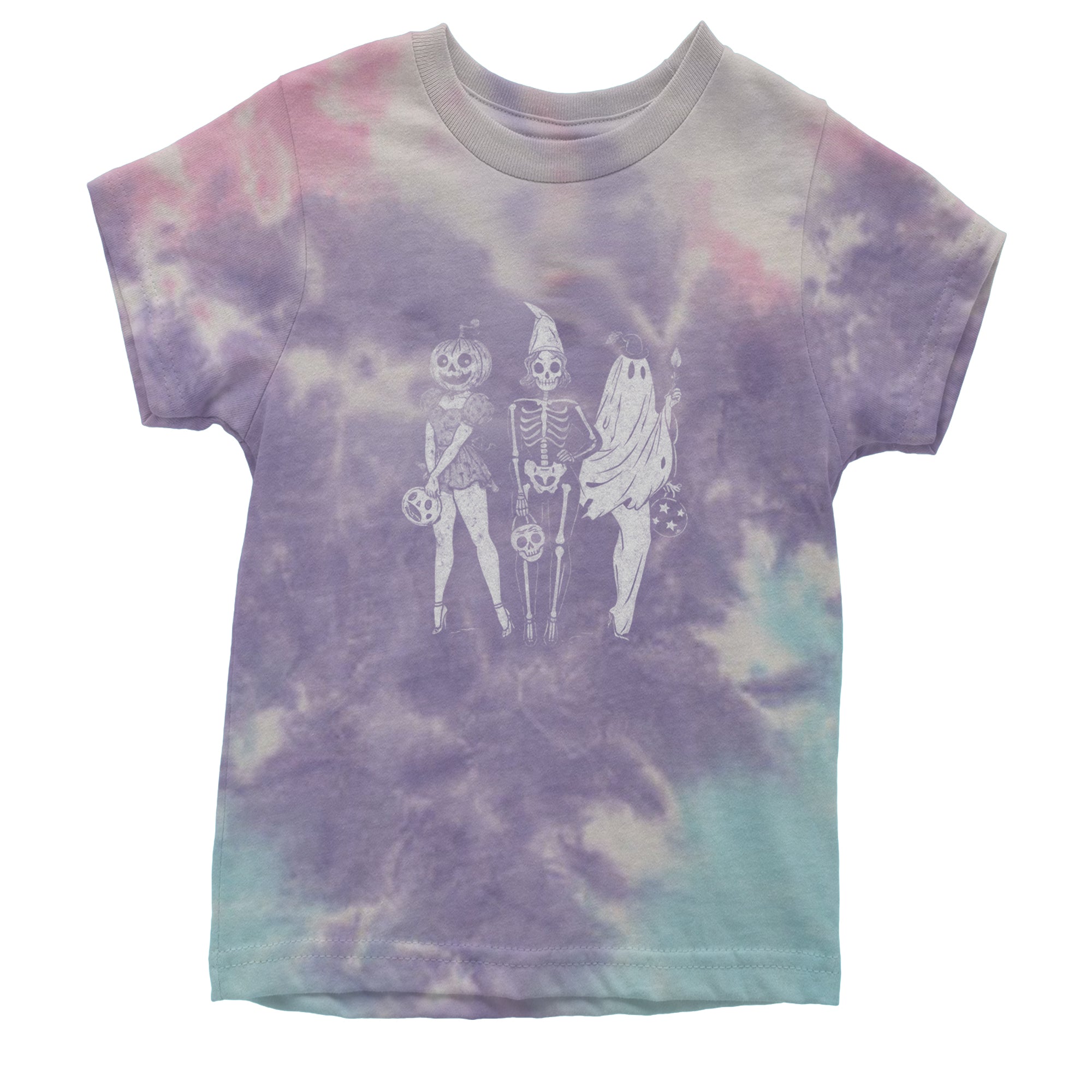 Vintage Spooky Squad Pinup Halloween Design Youth T-shirt Tie-Dye Cotton Candy