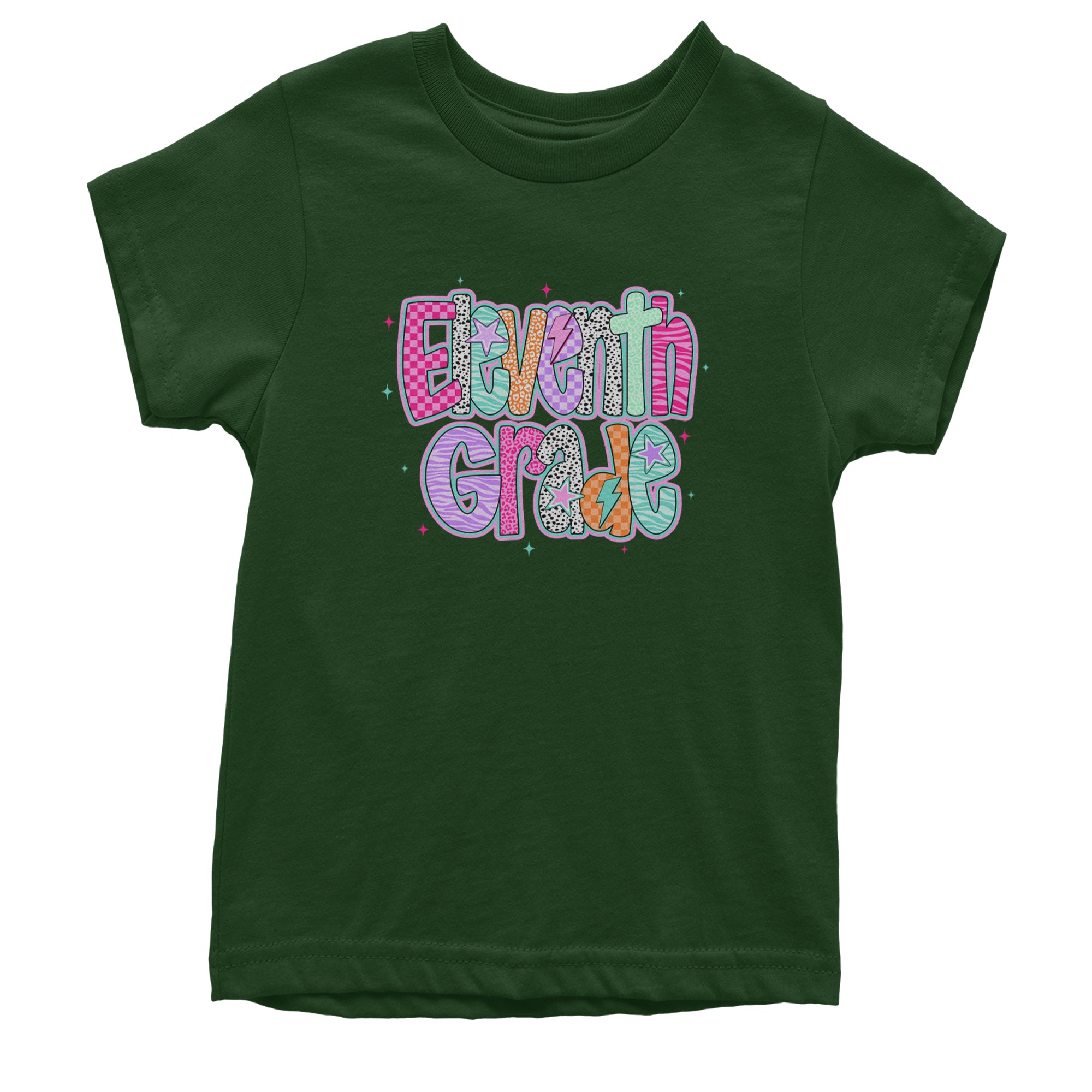 Eleventh Grade Extra Colorful Back to School Youth T-shirt Forest Green