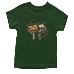 Stay Creepy Skull and Pumpkin Halloween Youth T-shirt Forest Green