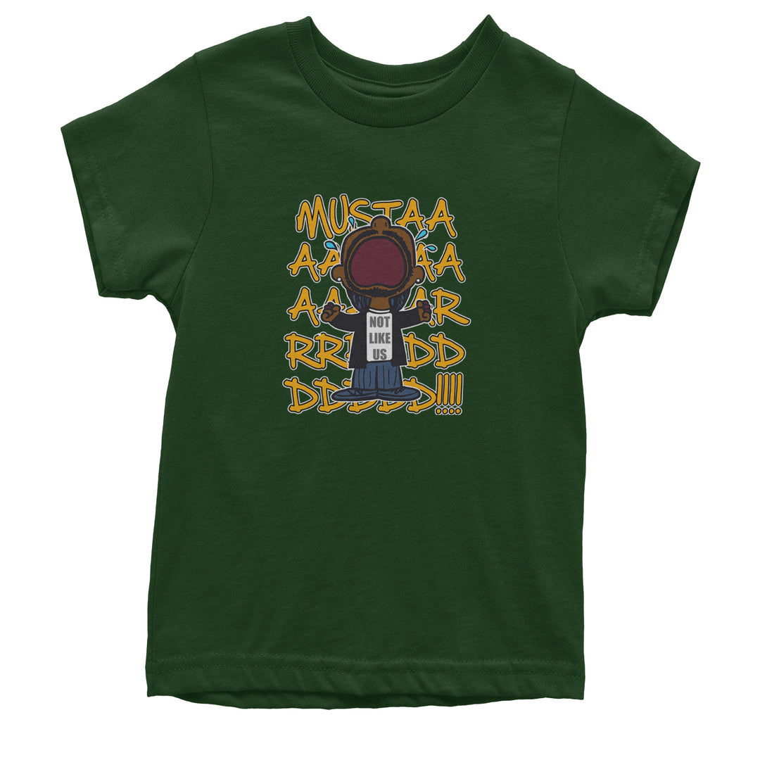 MUSTARD! Not Like Us Tv Off graphic on Kids' Heavyweight Cotton T-Shirt in Forest Green