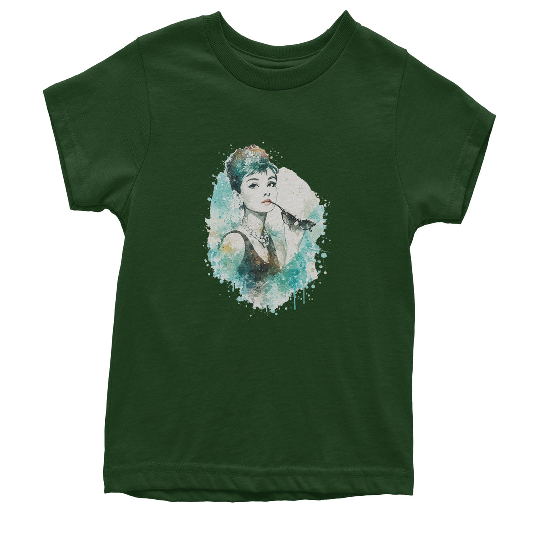 Mrs. Herpburn Iconic Watercolors Youth T-shirt Forest Green
