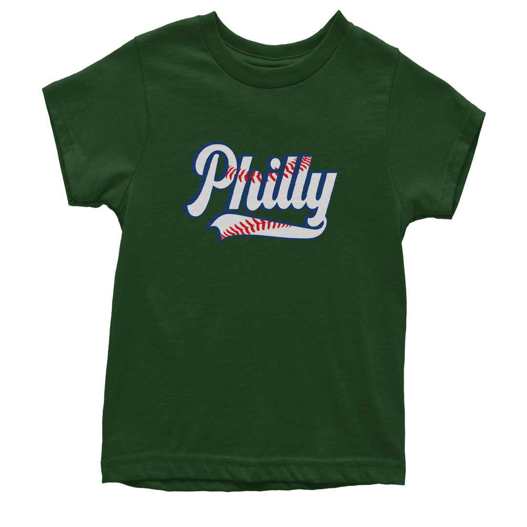 Philly Baseball Stitching graphic on Kids' Heavyweight Cotton T-Shirt in Forest Green