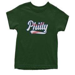 Philly Baseball Stitching graphic on Kids' Heavyweight Cotton T-Shirt in Forest Green
