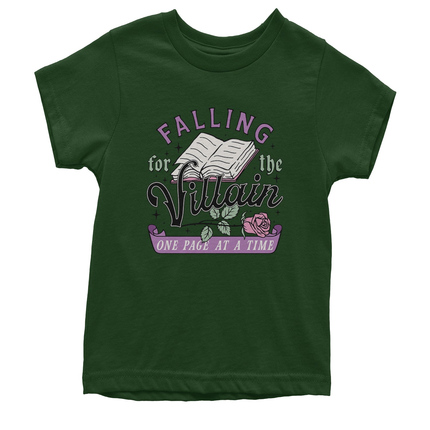 Falling For The Villain One Page At A Time Youth T-shirt Forest Green