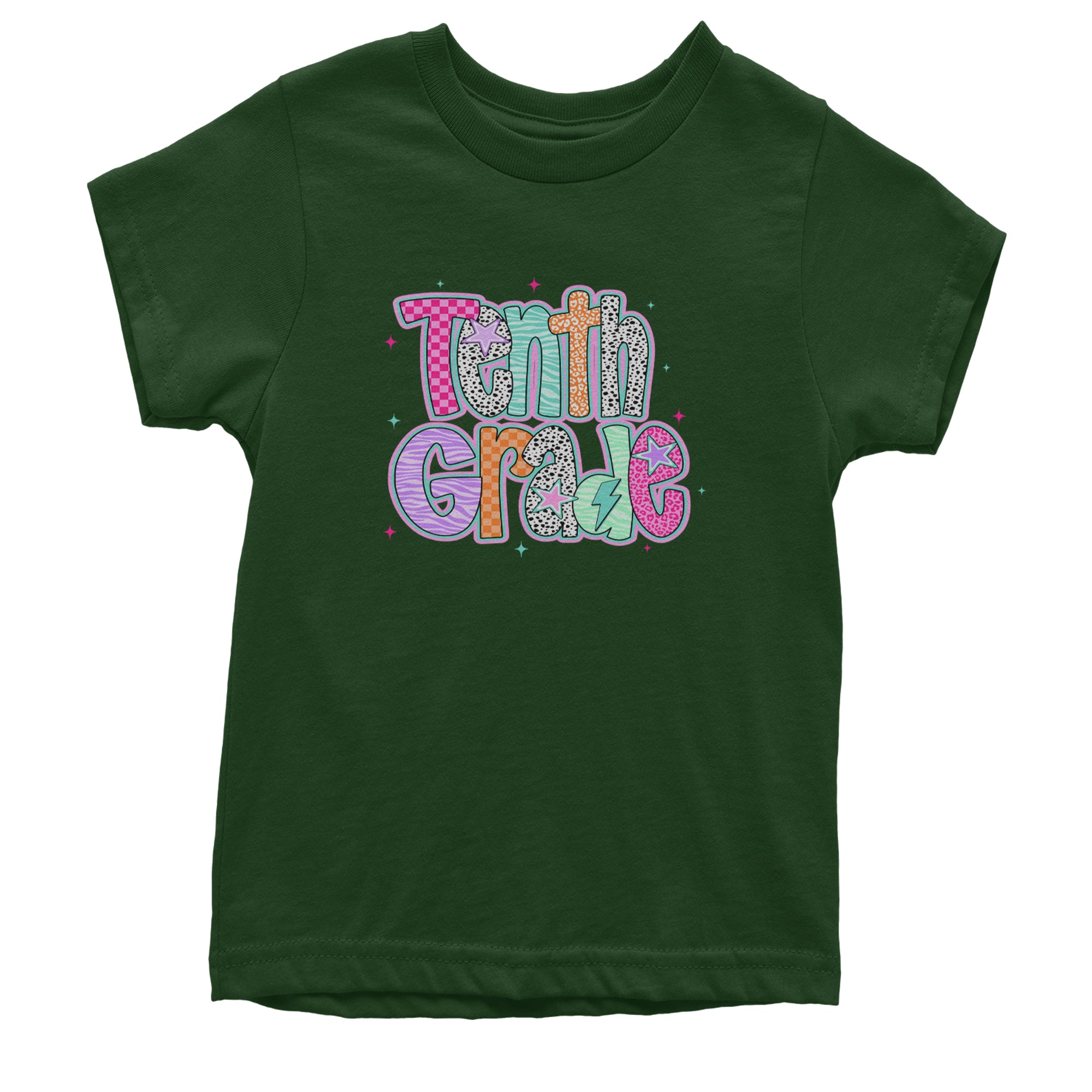 Tenth Grade Trendsetter Colorful Back to School Youth T-shirt Forest Green