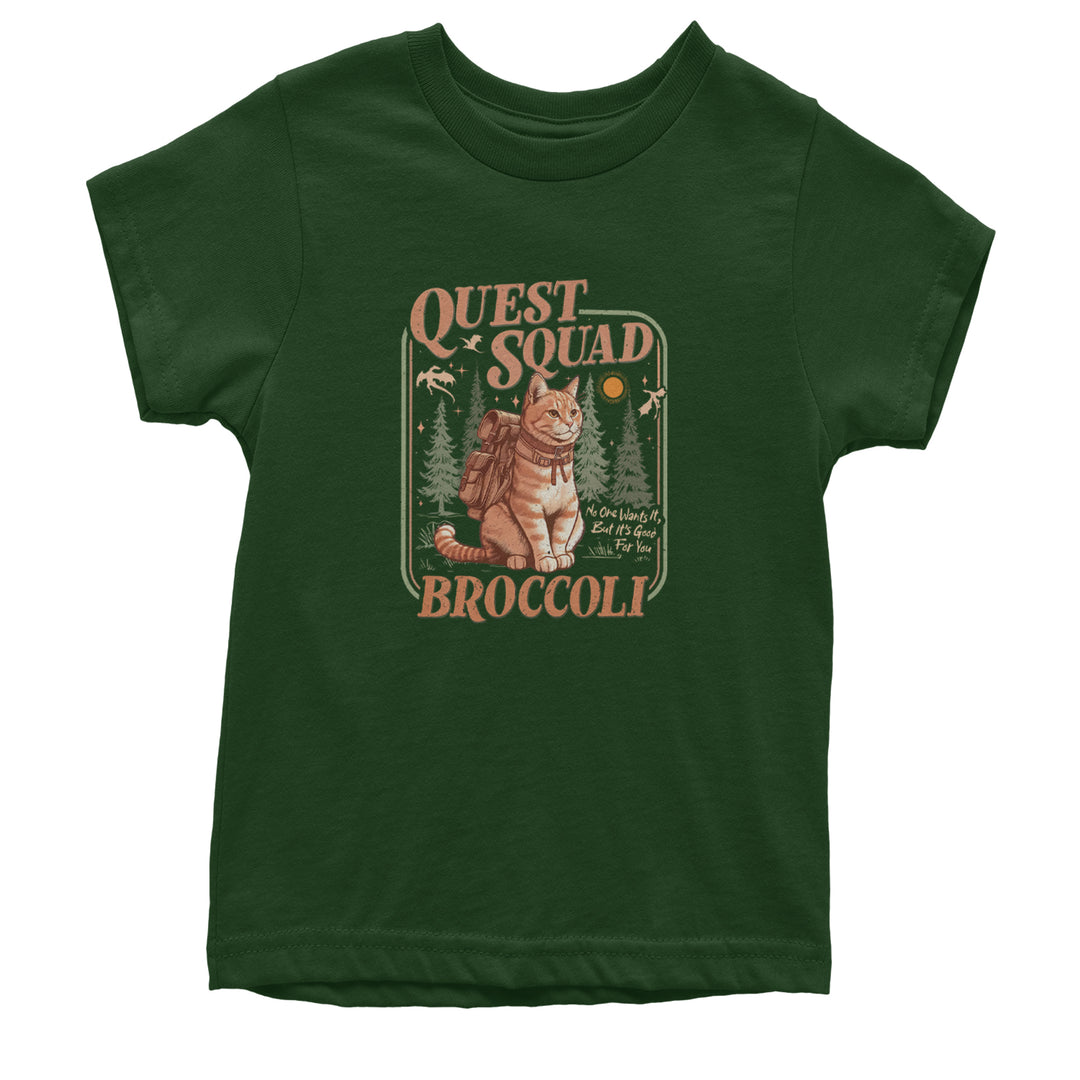 Quest Squad Broccoli Cat Fantasy Reader  Youth T-shirt Forest Green