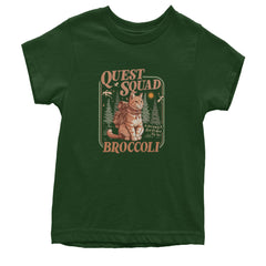 Quest Squad Broccoli Cat Fantasy Reader  Youth T-shirt Forest Green