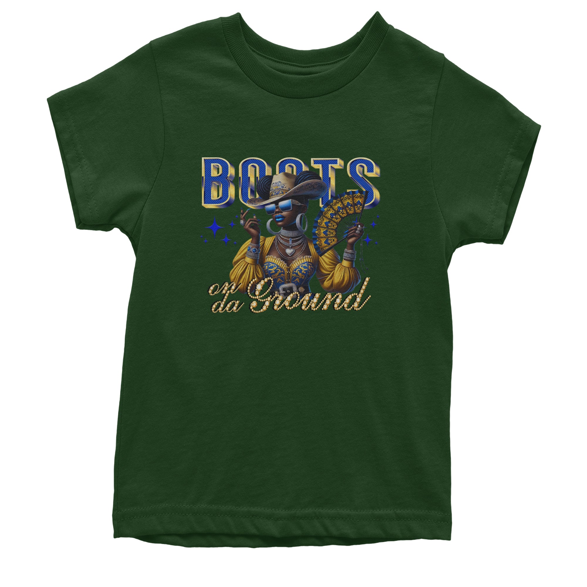 Boots On Da Ground Folding Fan Youth T-shirt Forest Green