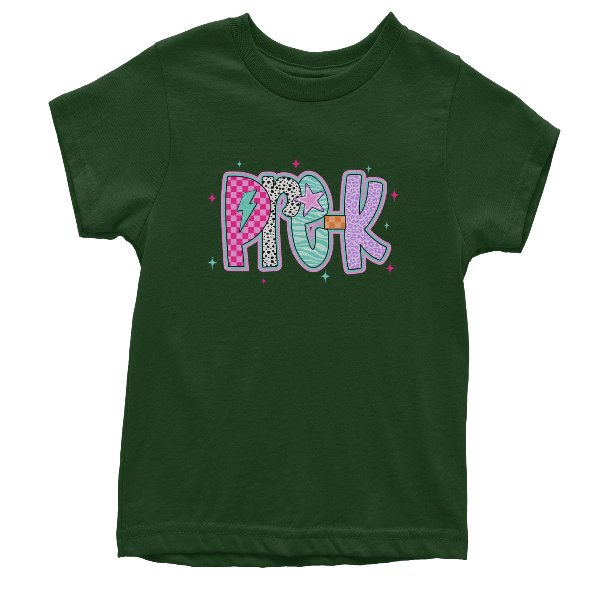 Pre-K Party Time Colorful Back to School Youth T-shirt Forest Green