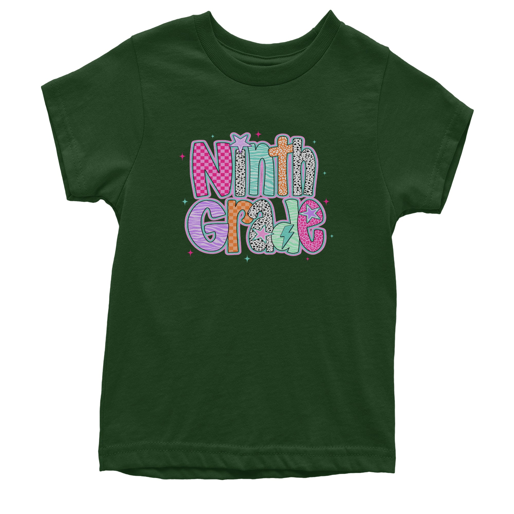 Ninth Grade Freshman Vibes Colorful Back to School Youth T-shirt Forest Green
