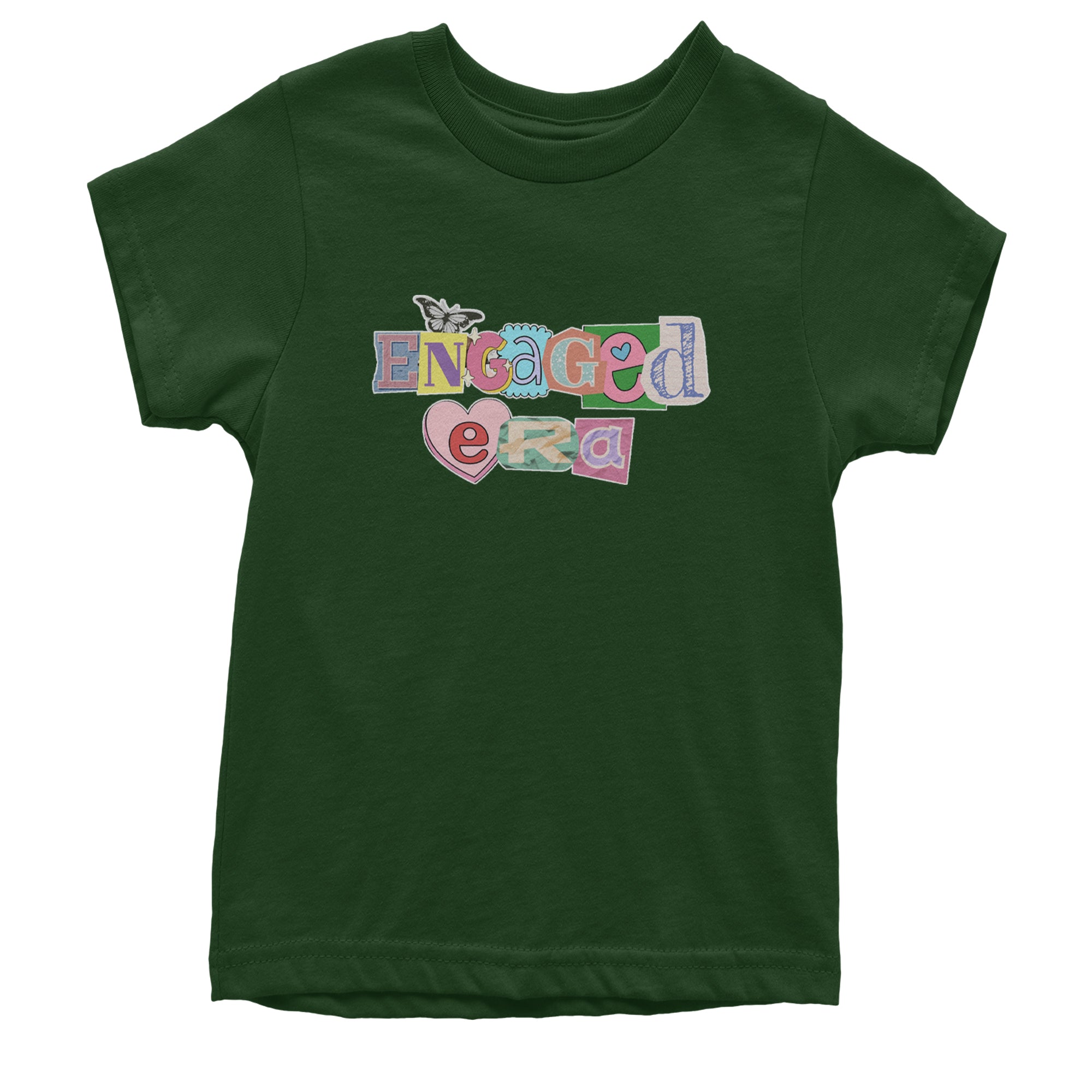 Engaged Era Aesthetic Retro Collage Design Youth T-shirt Forest Green