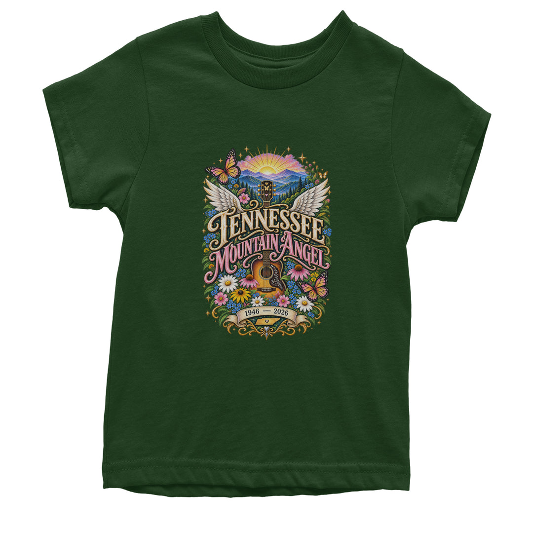 Tennessee Mountain Angel Wings Dolly Youth T-shirt Forest Green