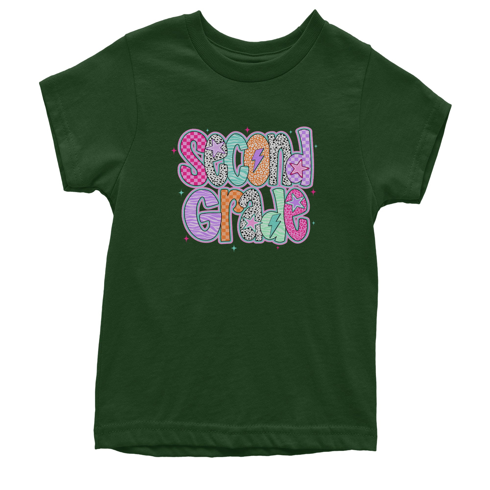 Second Grade Star Colorful Back to School Youth T-shirt Forest Green