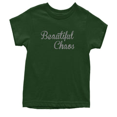 Beautiful Chaos Glitter Music Festival Youth T-shirt Forest Green