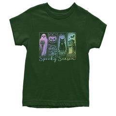 Spooky Season Cute Pastel Halloween Design Youth T-shirt Forest Green