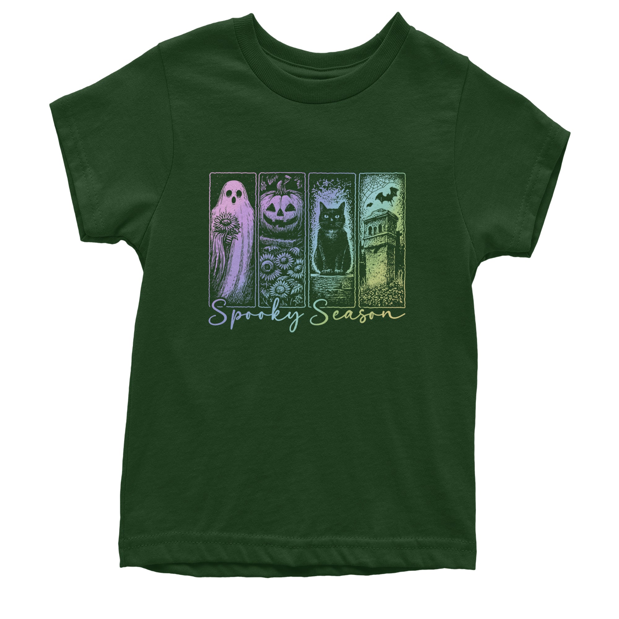 Spooky Season Cute Pastel Halloween Design Youth T-shirt Forest Green