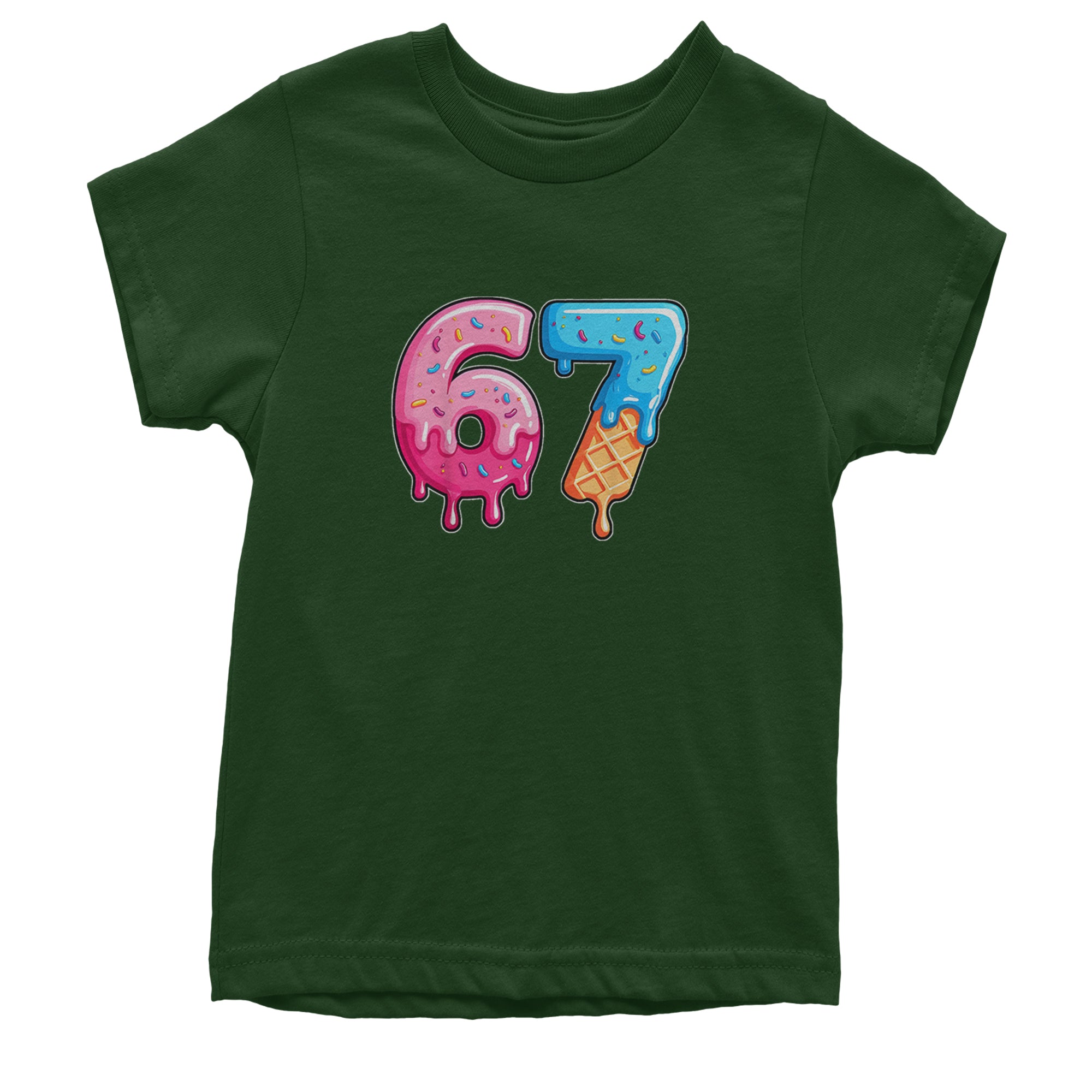 67 Dripping Ice Cream Donut Melt Youth T-shirt Forest Green