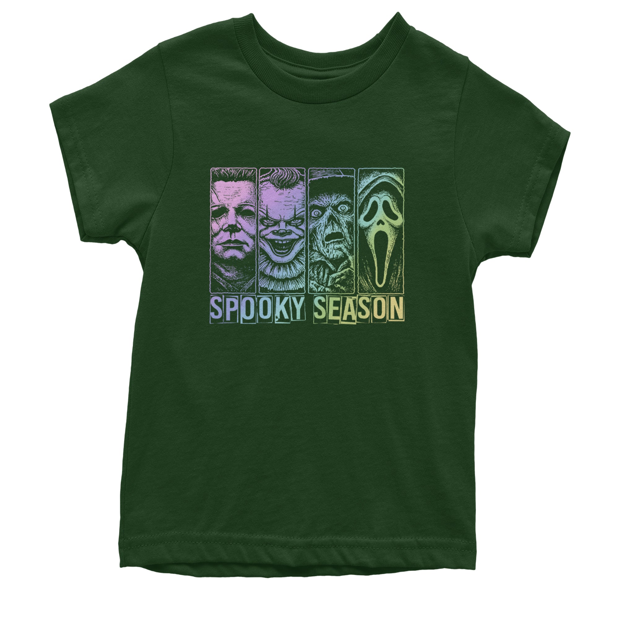 Spooky Season Horror Icons Halloween Youth T-shirt Forest Green